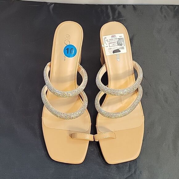 BRAND NEW FOREVER SLIPPERS   PEEP TOE DOUBLE STRAP GLITTER EMBROIDERY SA… - Picture 4 of 16